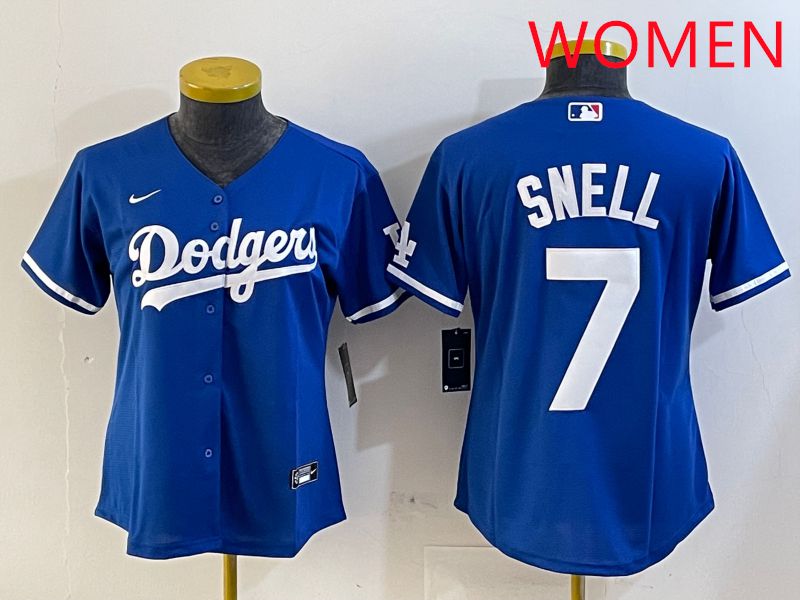 Women Los Angeles Dodgers 7 Snell Blue Game 2025 Nike MLB Jersey style 5